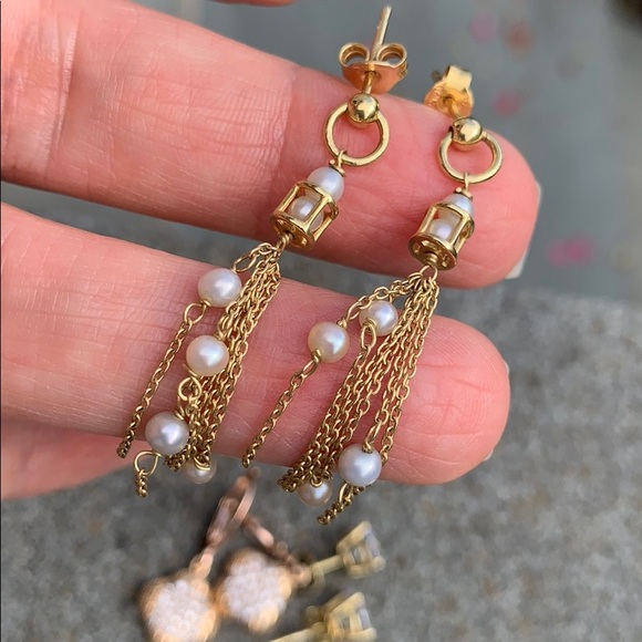 18 k gold pearl tassel earrings